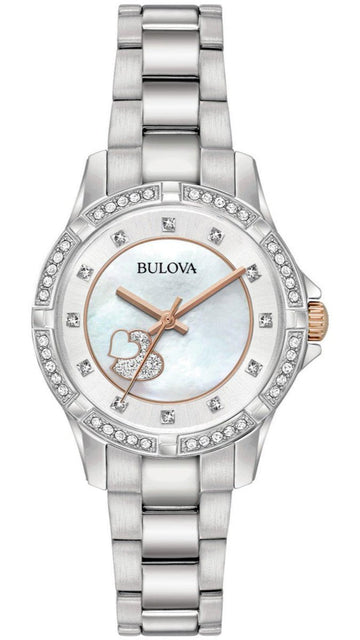  Shop Authentic Bulova Crystal Collection Mother of Pearl Dial Silver Steel Strap Watch for Women - 98L232 - Luxxuri