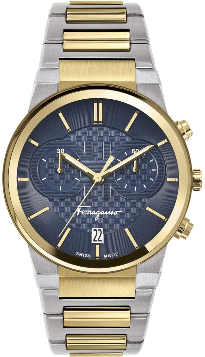  Shop Authentic Salvatore Ferragamo Sapphire Chrono Blue Dial Two Tone Steel Strap Watch for Men - SFME00521 - Luxxuri