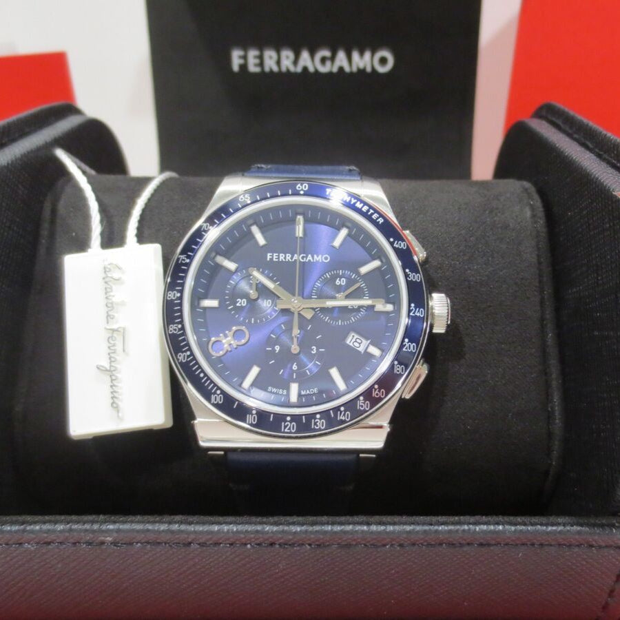  Shop Authentic Salvatore Ferragamo 1927 Chrono Analog Blue Dial Blue Leather Strap Watch for Men - SFKZ00223 - Luxxuri