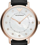  Shop Authentic Emporio Armani Kappa Mother of Pearl Dial Black Leather Strap Watch For Women - AR80011 - Luxxuri