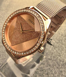  Shop Authentic Guess Tri Glitz Quartz Diamonds Rose Gold Dial Rose Gold Mesh Bracelet Watch For Women - W1142L4 - Luxxuri