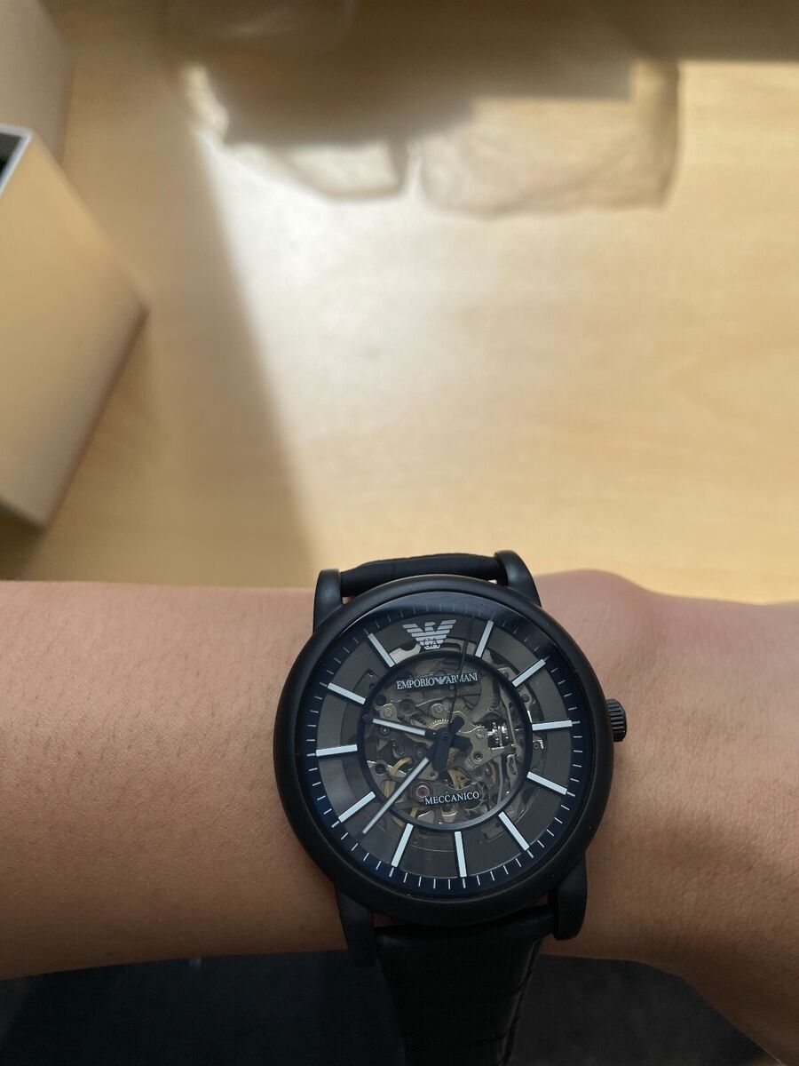  Shop Authentic Emporio Armani Meccanico Automatic Skeleton Dial Black Leather Strap Watch For Men - AR60008 - Luxxuri