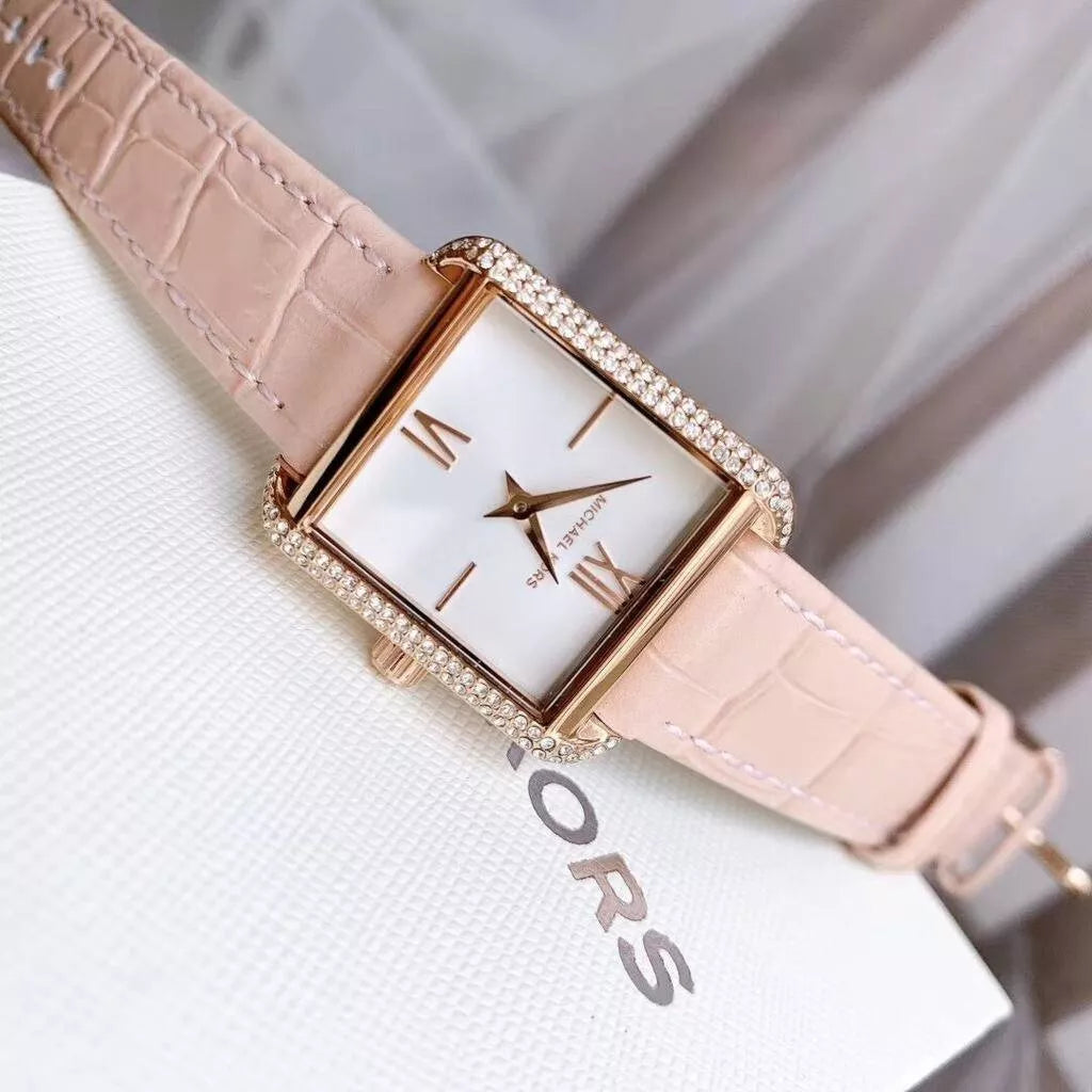  Shop Authentic Michael Kors Lake Quartz White Dial Pink Leather Strap Watch For Women - MK2763 - Luxxuri