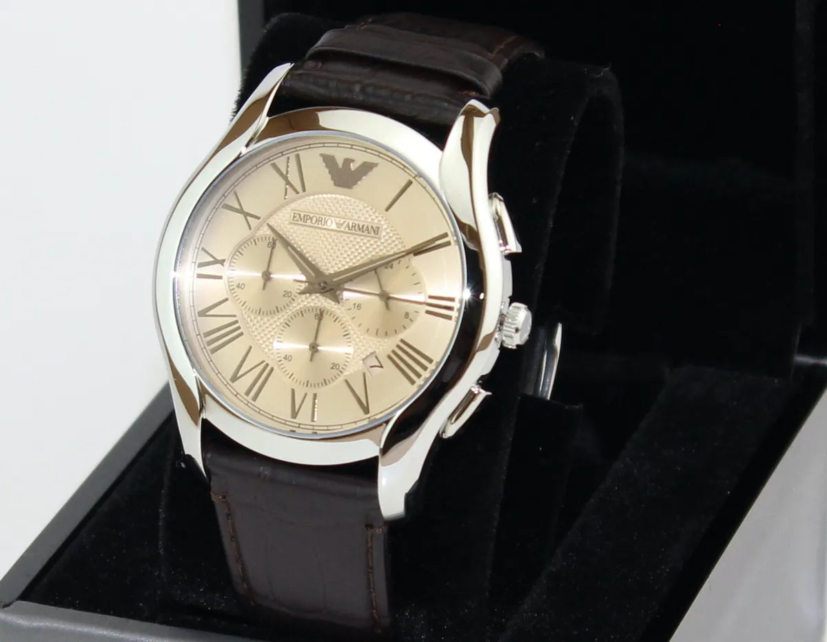  Shop Authentic Emporio Armani Valente Chronograph Brown Dial Brown Leather Strap Watch For Men - AR1785 - Luxxuri
