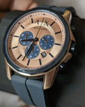  Shop Authentic Armani Exchange Hampton Chronograph Rose Gold Dial Blue Silicone Strap Watch For Men - AX1730 - Luxxuri