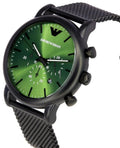  Shop Authentic Emporio Armani Luigi Chronograph Green Dial Black Mesh Bracelet Watch For Men - AR11470 - Luxxuri