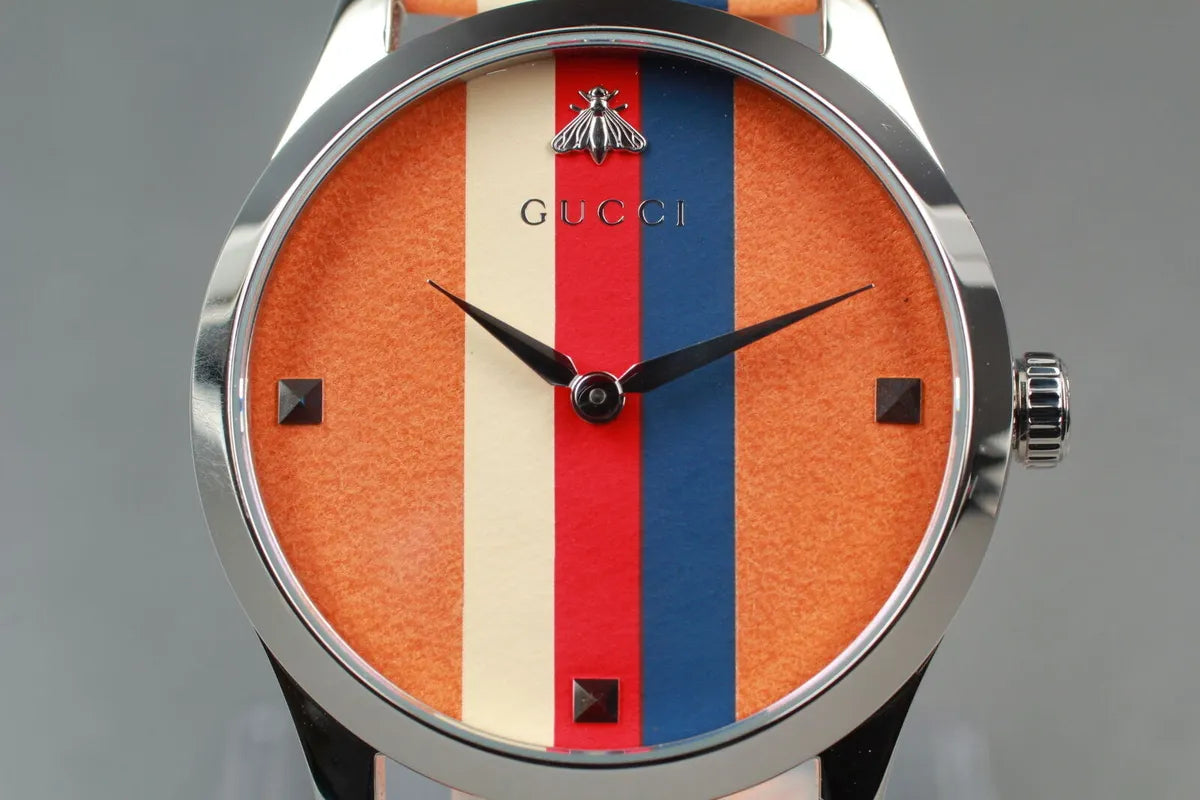  Shop Authentic Gucci G Timeless Quartz Brown Dial Brown Leather Strap Watch For Men - YA1264078 - Luxxuri