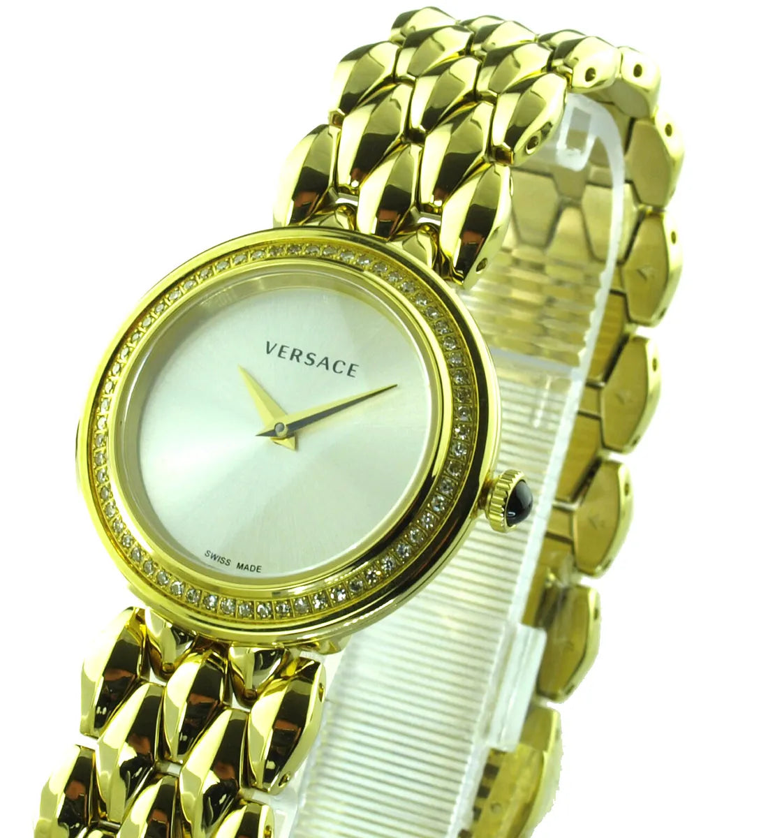  Shop Authentic Versace V Flare Diamonds Silver Dial Gold Steel Strap Watch for Women - VEBN00918 - Luxxuri