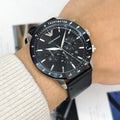  Shop Authentic Emporio Armani Mario Chronograph Black Dial Black Leather Strap Watch For Men - AR11243 - Luxxuri