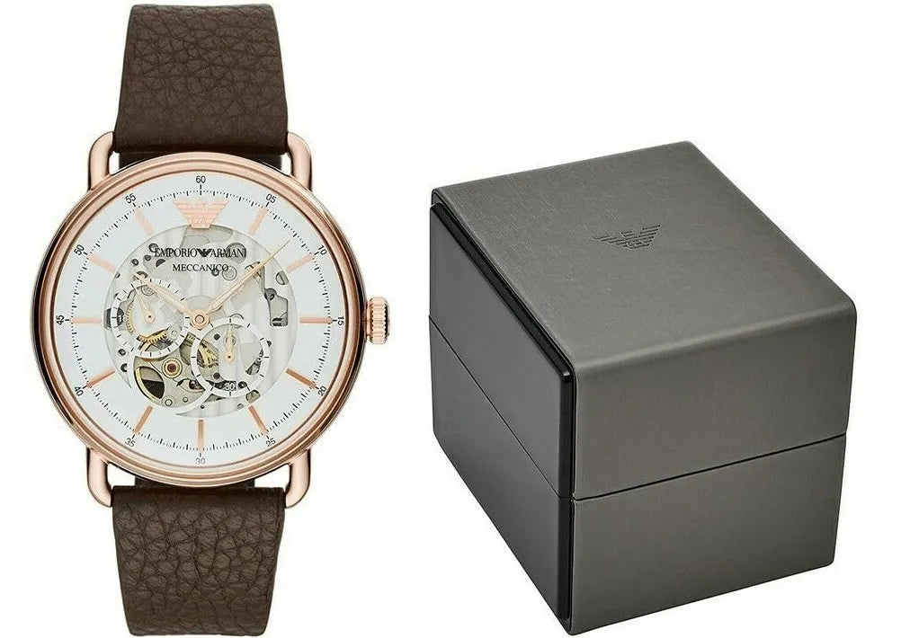  Shop Authentic Emporio Armani Meccanico Automatic White Dial Brown Leather Strap Watch For Men - AR60027 - Luxxuri