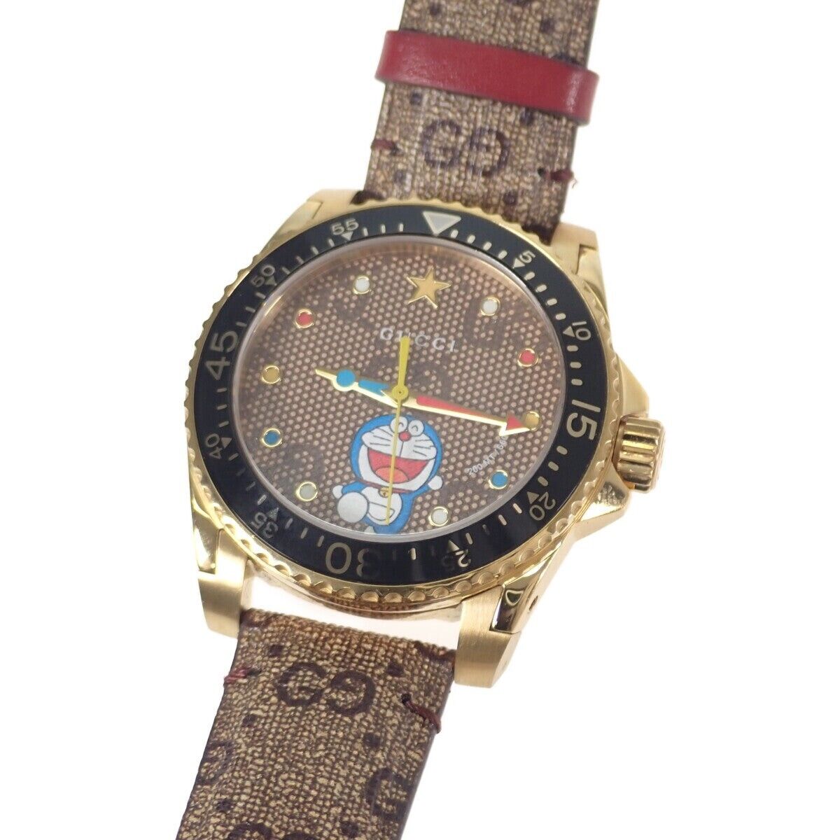  Shop Authentic Gucci Dive Doraemon Quartz Brown Dial Brown Leather Strap Watch For Men - YA136335 - Luxxuri