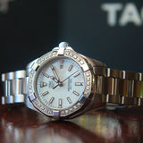  Shop Authentic Tag Heuer Aquaracer Diamonds Mother of Pearl White Dial Silver Steel Strap Watch for Women - WBD1413.BA0741 - Luxxuri