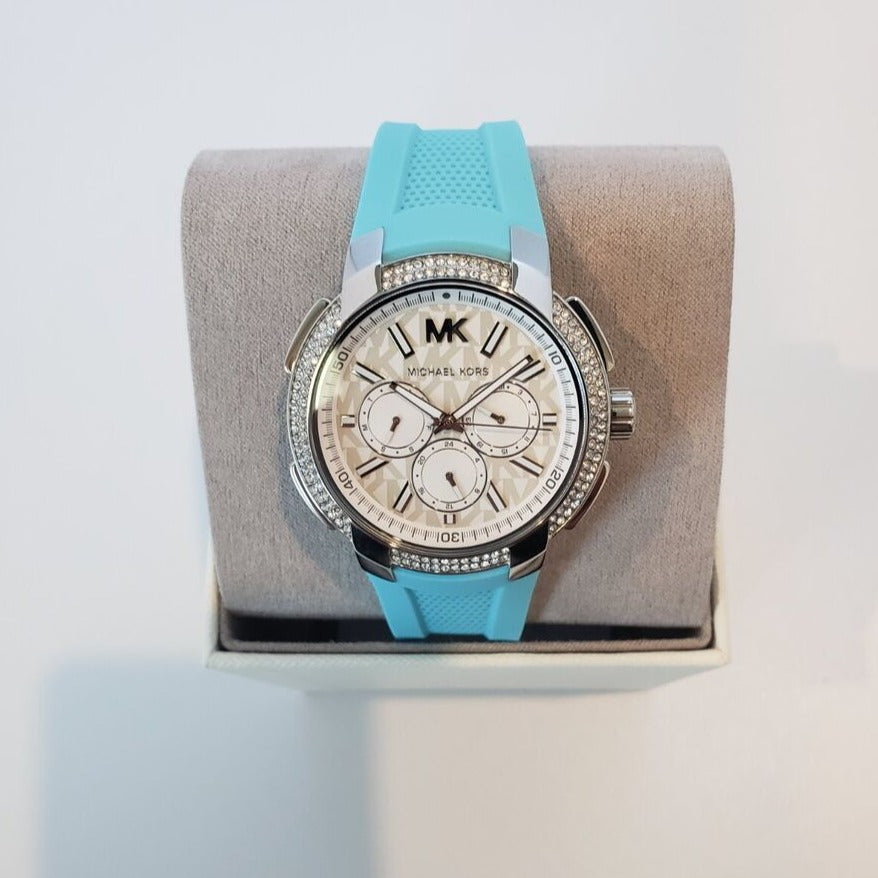  Shop Authentic Michael Kors Sidney Multifunction Analog White Dial Turquoise Silicone Strap Watch For Women - MK7246 - Luxxuri