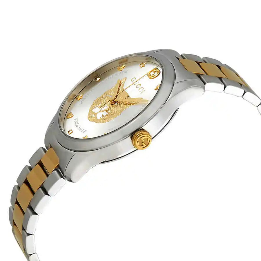  Shop Authentic Gucci G Timeless Quartz Mother of Pearl Dial Two Tone Steel Strap Watch For Women - YA1265012 - Luxxuri