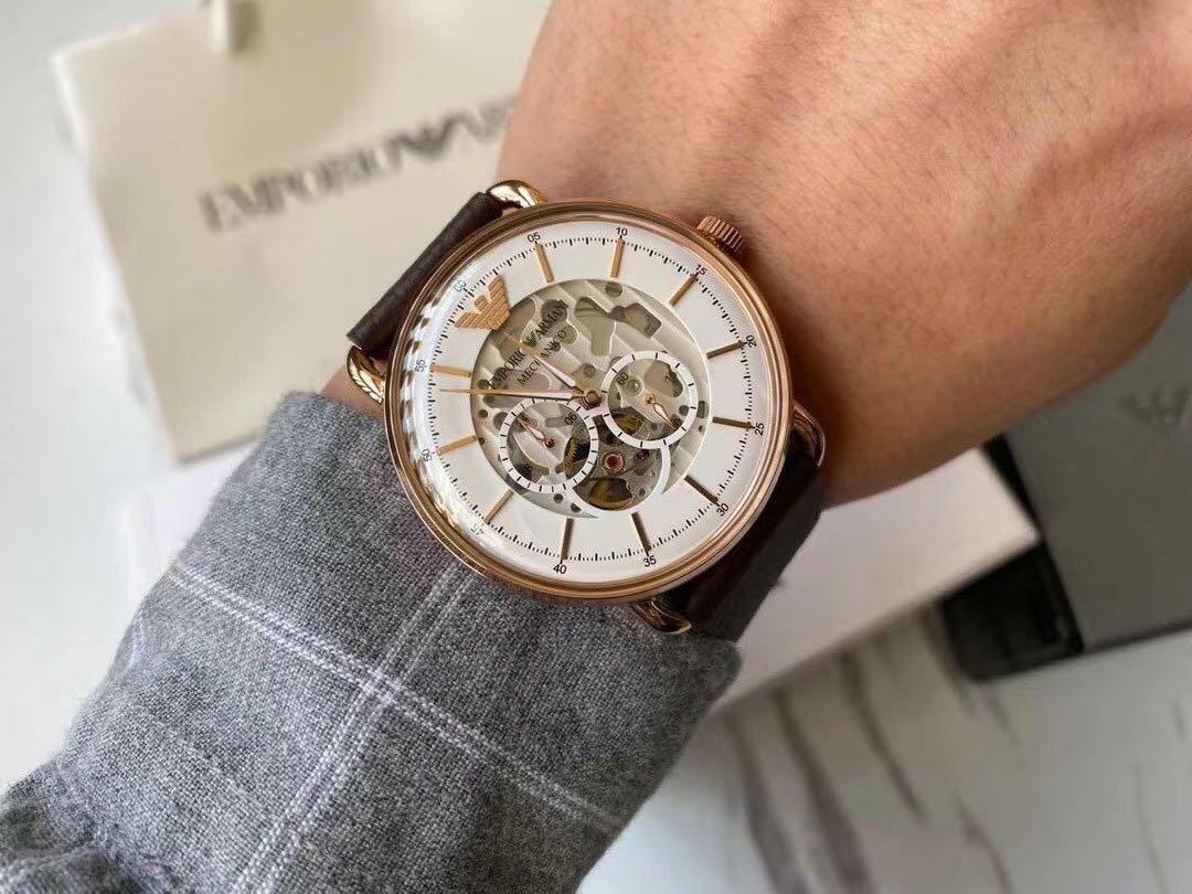  Shop Authentic Emporio Armani Meccanico Automatic White Dial Brown Leather Strap Watch For Men - AR60027 - Luxxuri