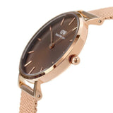 Shop Authentic Daniel Wellington Petite Amber Brown Dial Gold Mesh Strap Watch For Women - DW00100476 - Luxxuri