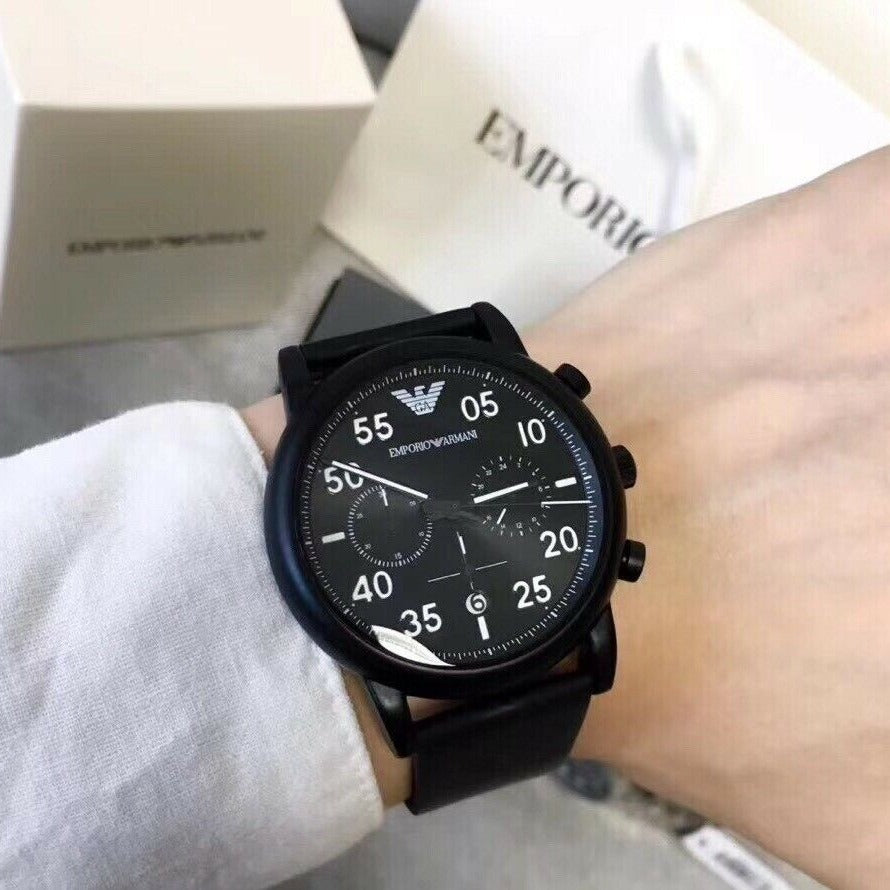  Shop Authentic Emporio Armani Luigi Chronograph Black Dial Black Leather Strap Watch For Men - AR11133 - Luxxuri