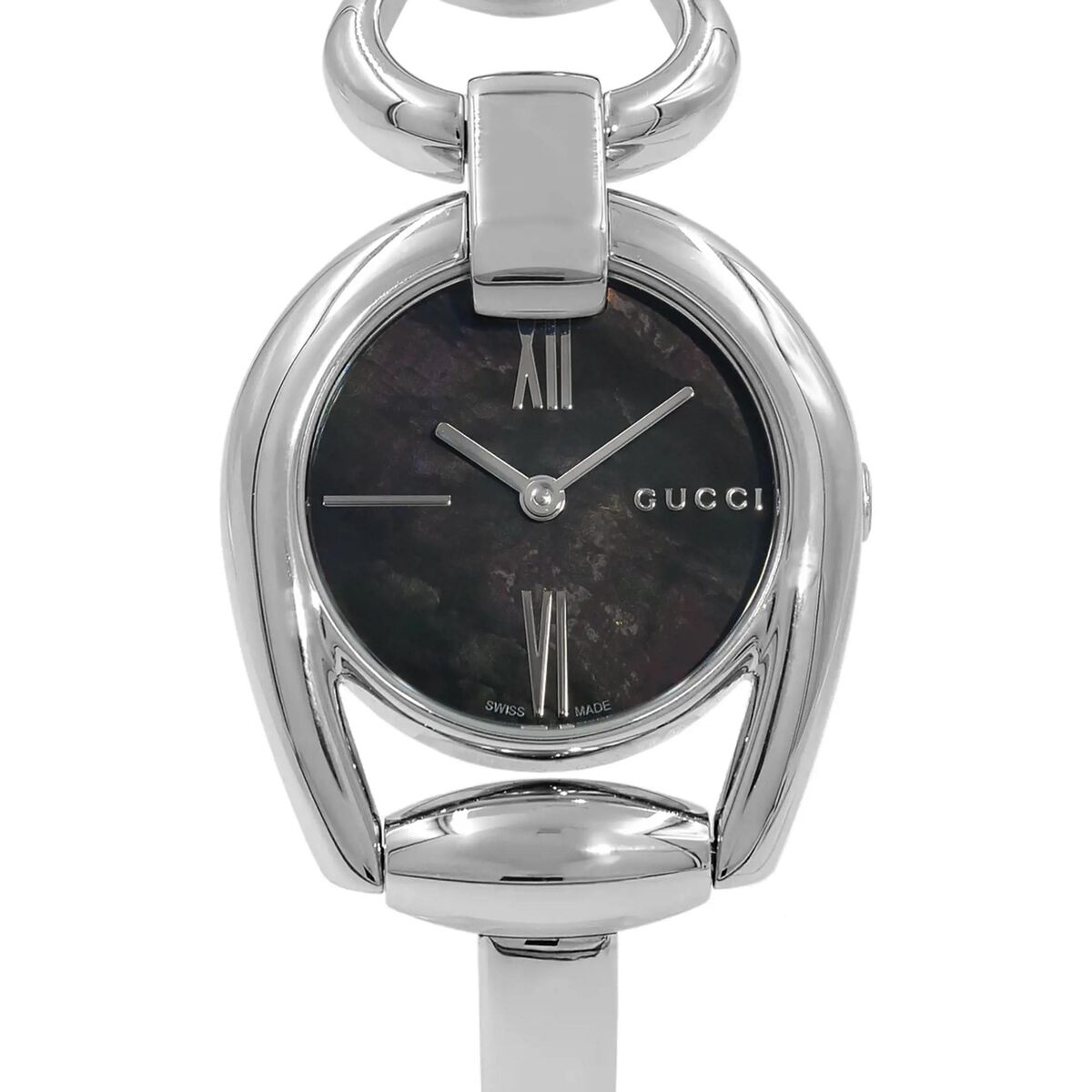  Shop Authentic Gucci Horsebit Collection Mother of Pearl Black Dial Silver Steel Strap Watch For Women - YA139503 - Luxxuri