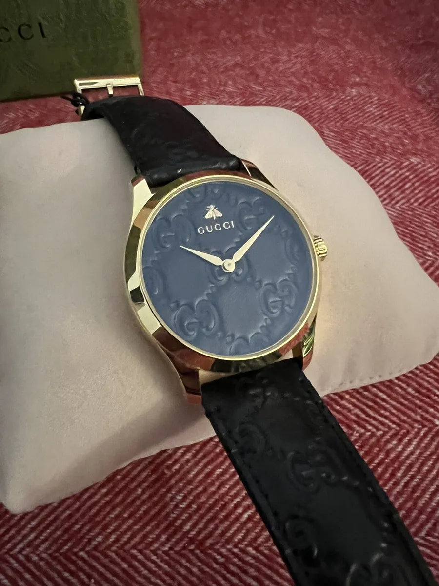  Shop Authentic Gucci G Timeless Quartz Black Dial Black Leather Strap Watch For Women - YA1264034A - Luxxuri