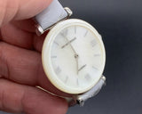  Shop Authentic Emporio Armani Gianni T-Bar Mother Of Pearl White Dial Grey Leather Strap Watch For Women - AR11039 - Luxxuri