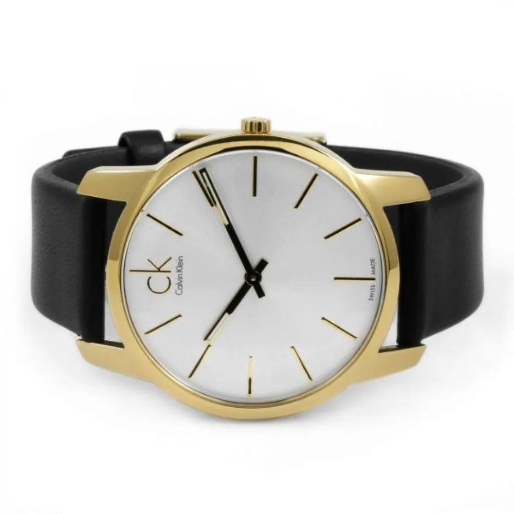  Shop Authentic Calvin Klein City Silver Dial Black Leather Strap Watch for Men - K2G21520 - Luxxuri