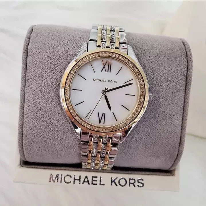  Shop Authentic Michael Kors Mindy Three Hand White Dial Two Tone Steel Strap Watch For Women - MK7084 - Luxxuri