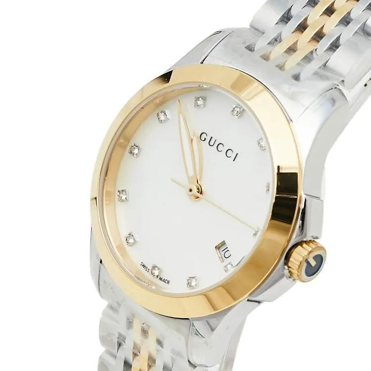  Shop Authentic Gucci G Timeless Diamonds Mother of Pearl Dial Two Tone Mesh Bracelet Watch for Women - YA126513 - Luxxuri