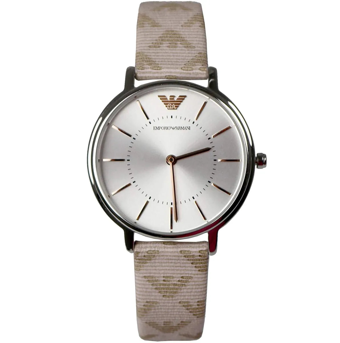 Emporio Armani Gianni T Bar Quartz Silver Dial Beige Leather Strap Watch For Women - AR80007