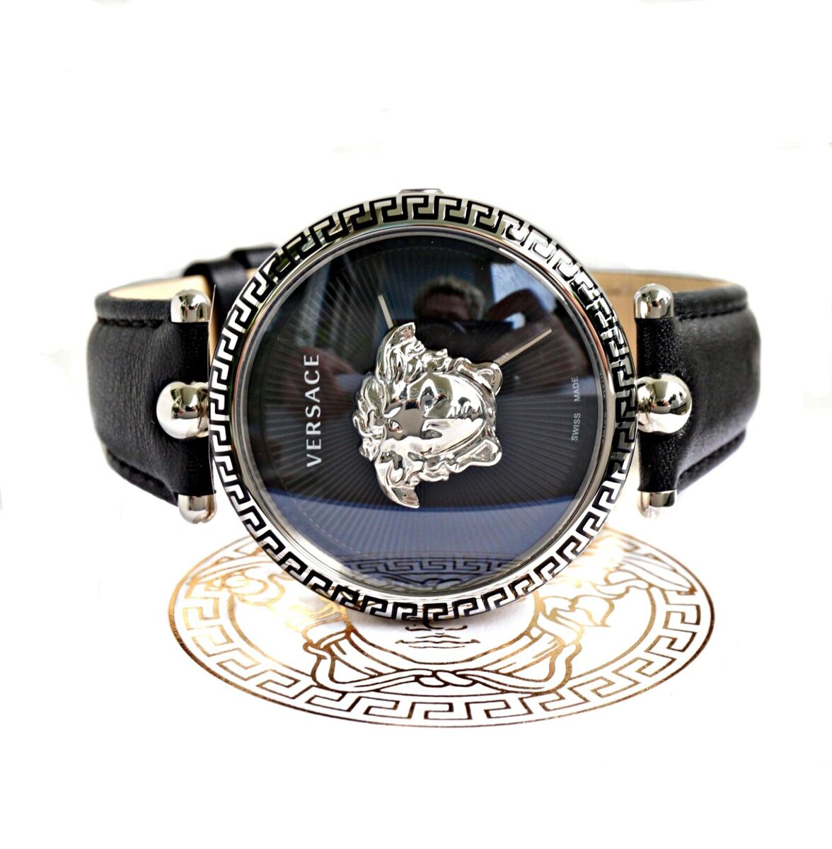  Shop Authentic Versace Palazzo Empire Black Dial Black Leather Strap Watch for Women - VCO060017 - Luxxuri