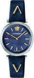  Shop Authentic Versace V-Twist Quartz Blue Dial Blue Leather Strap Watch for Women - VELS00119 - Luxxuri
