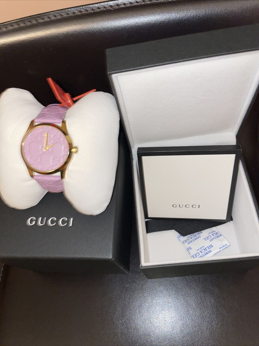 Shop Authentic Gucci G Timeless Quartz Lilac Dial Lilac Leather Strap Watch For Women - YA1264098 - Luxxuri