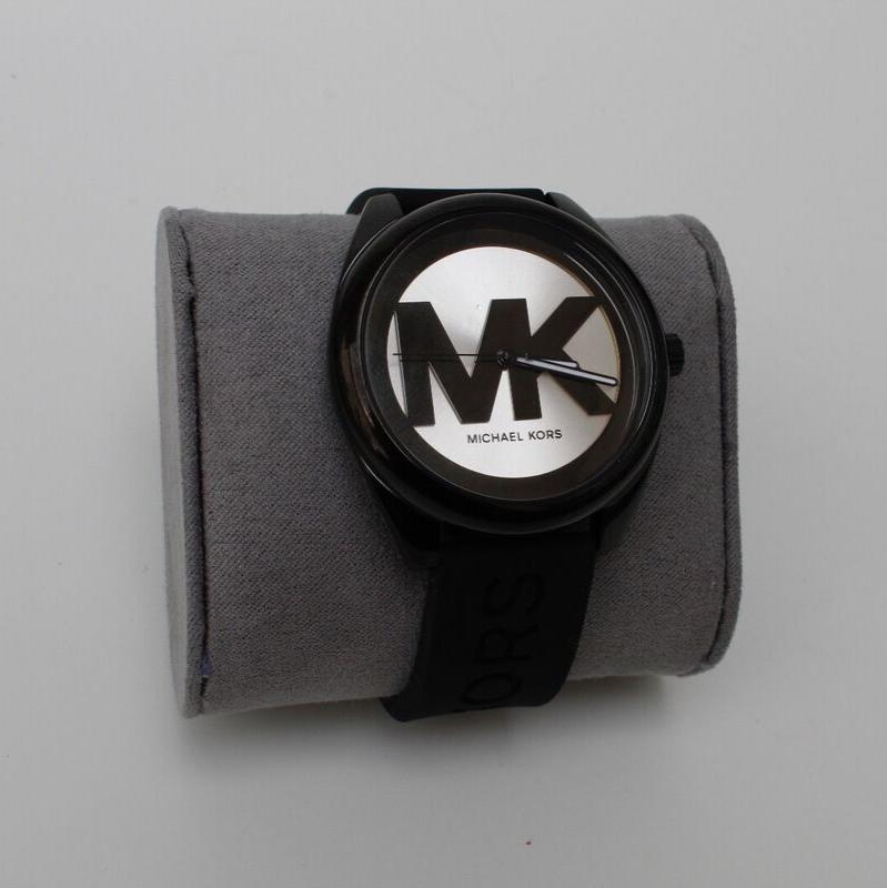  Shop Authentic Michael Kors Janelle Quartz Silver Dial Black Rubber Strap Watch For Women - MK7138 - Luxxuri