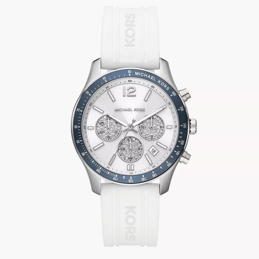 Michael Kors Berkley Chronograph Silver Dial White Rubber Strap Watch For Women  - MKO1040