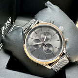  Shop Authentic Hugo Boss Companion Chronograph Grey Dial Silver Mesh Bracelet Watch For Men - 1513549 - Luxxuri