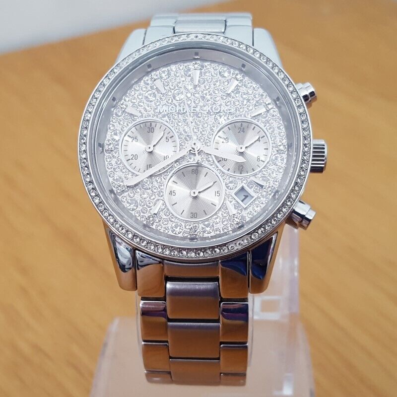  Shop Authentic Michael Kors Ritz Chronograph Crystals Silver Dial Silver Steel Strap Watch For Women - MK7301 - Luxxuri