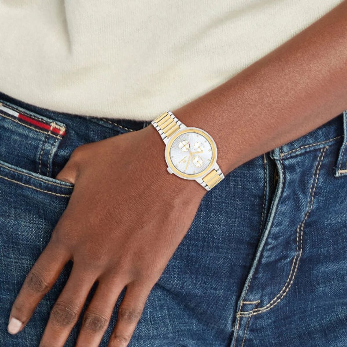  Shop Authentic Tommy Hilfiger Joy Chronograph Silver Dial Two Tone Steel Strap Watch for Women - 1782534 - Luxxuri