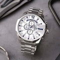  Shop Authentic Diesel Mega Chief Chronograph Silver Dial Silver Steel Strap Watch For Men - DZ4477 - Luxxuri