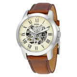  Shop Authentic Fossil Grant Automatic Beige Skeleton Dial Brown Leather Strap Watch for Men - ME3099 - Luxxuri