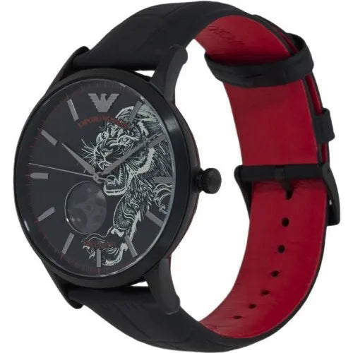  Shop Authentic Emporio Armani Meccanico Skeleton Black Dial Black Leather Strap Watch For Men - AR60046 - Luxxuri