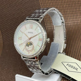  Shop Authentic Fossil Jacqueline Multifunction Moonphase White Dial Silver Steel Strap Watch for Women - ES5164 - Luxxuri