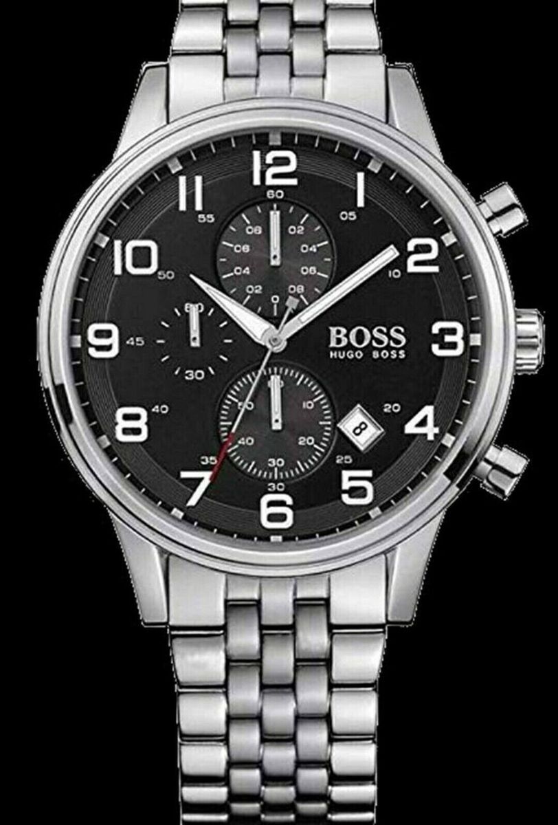  Shop Authentic Hugo Boss Aeroliner Chronograph Quartz Black Dial Silver Steel Strap Watch For Men - HB1512446 - Luxxuri