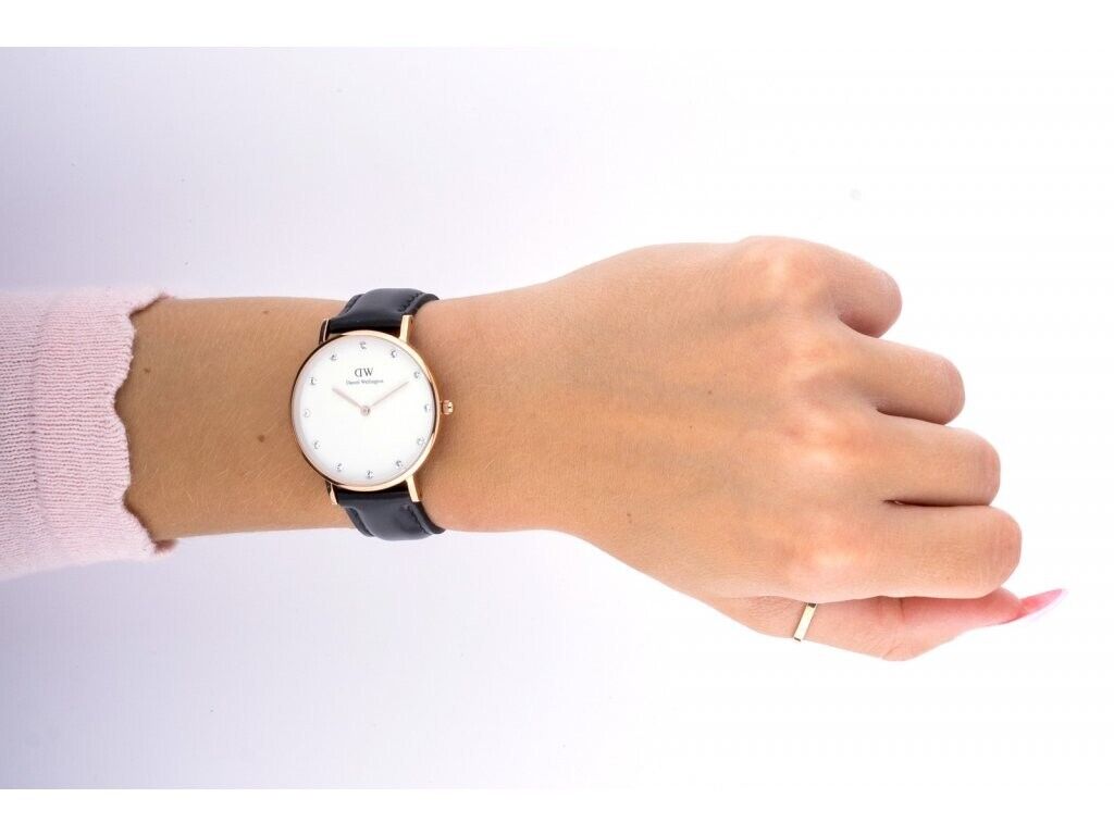 Daniel Wellington Classic Sheffield White Dial Black Leather Strap Watch For Women - DW00100076