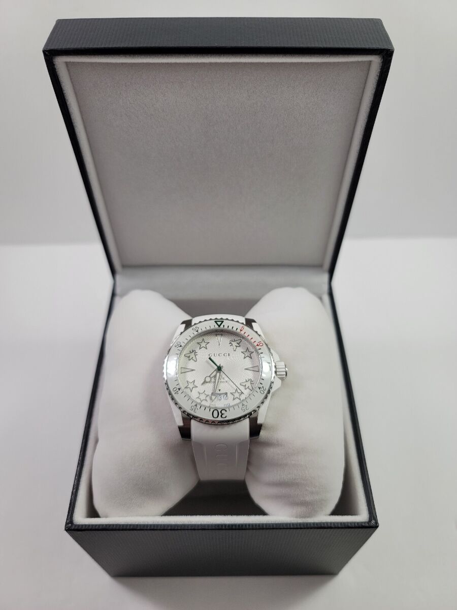  Shop Authentic Gucci Dive Quartz White Dial White Rubber Strap Watch For Men - YA136337 - Luxxuri