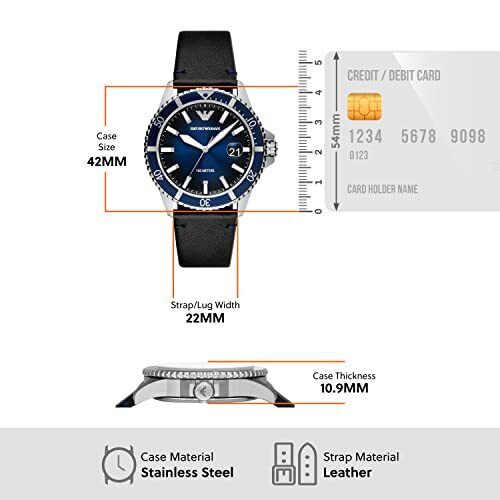 Emporio Armani Diver Three-Hand Quartz Blue Dial Blue Leather Strap Watch For Men - AR11516
