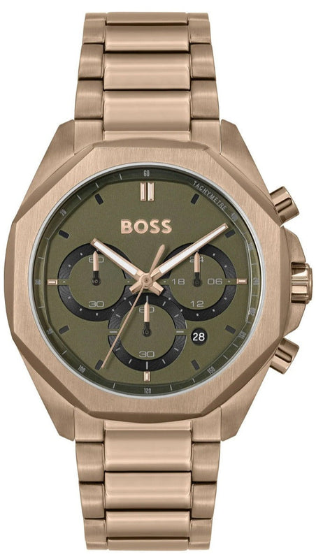 Shop Authentic Hugo Boss Classic Chronograph Green Dial Beige Gold Steel Strap Watch For Men - 1514019 - Luxxuri