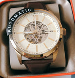  Shop Authentic Fossil Flynn Mechanical Skeleton Beige Dial Brown Leather Strap Watch for Men - BQ2215 - Luxxuri