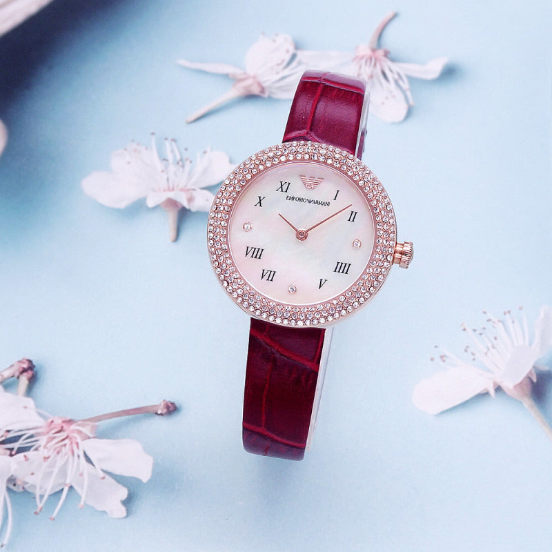  Shop Authentic Emporio Armani Rosa Two Hand White Dial Red Leather Strap Watch For Women - AR11357 - Luxxuri