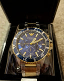  Shop Authentic Emporio Armani Mario Chronograph Blue Dial Two Tone Steel Strap Watch For Men - AR11362 - Luxxuri