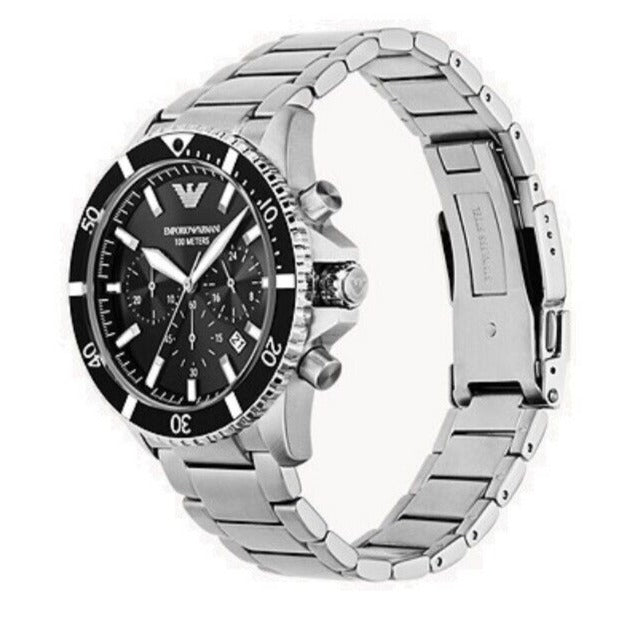  Shop Authentic Emporio Armani Diver Chronograph Quartz Black Dial Silver Steel Strap Watch For Men - AR11360 - Luxxuri