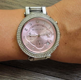  Shop Authentic Michael Kors Parker Chronograph Pink Dial Silver Steel Strap Watch For Women - MK6105 - Luxxuri